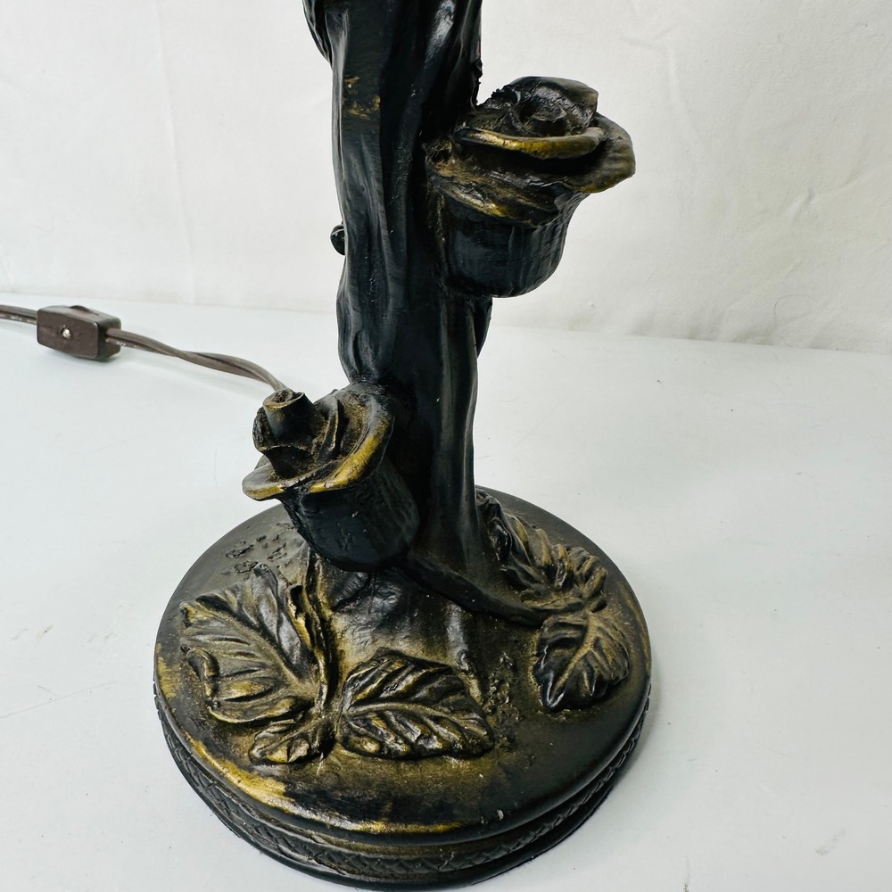 Stained Glass Cardinal Accent Lamp Red Bird Rose Branch Bronze Base 12.5"